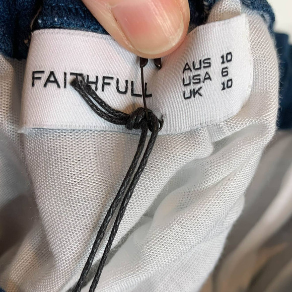 NWT FAITHFULL Suns Out Top linen strapless frayed cropped navy white striped - Picture 7 of 15